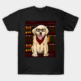 Books bookworm reader among books funny cute reading book nerd Golden Labrador retriever puppy dog Librarian T-Shirt